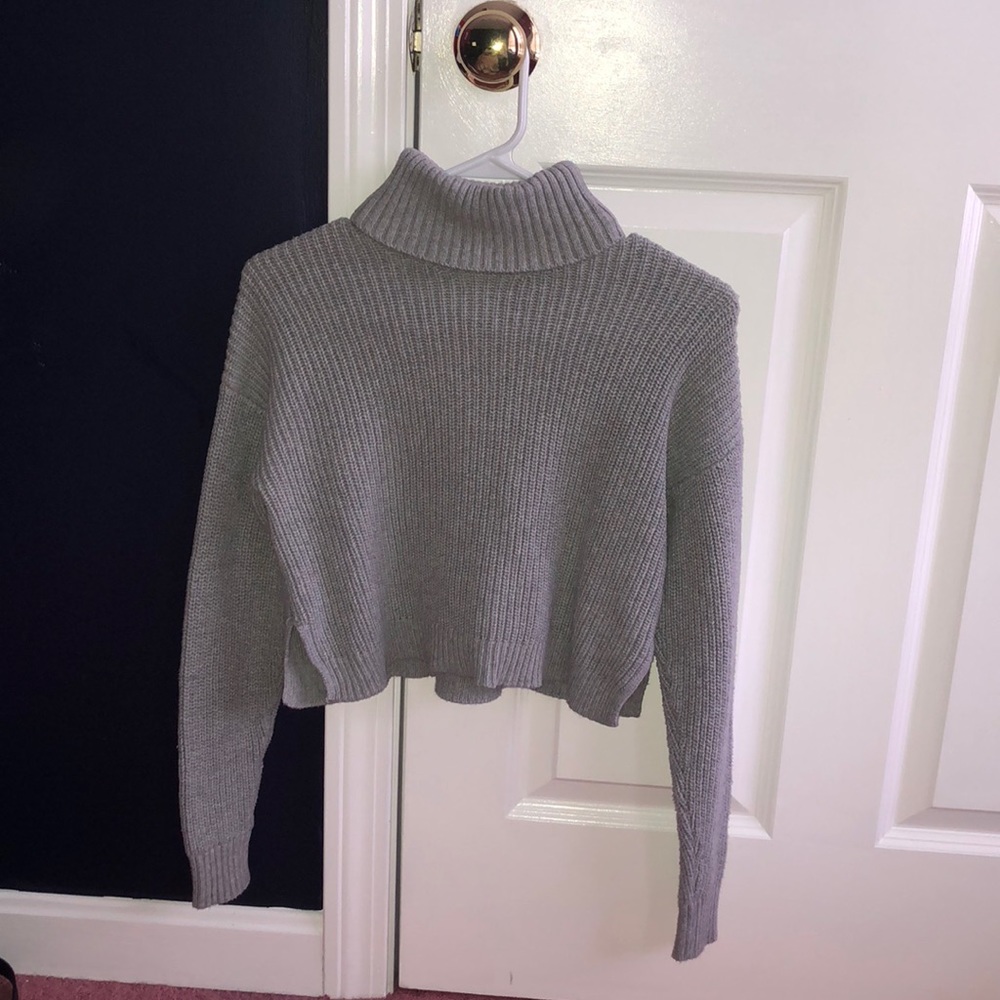 Cropped turtle neck sweater.